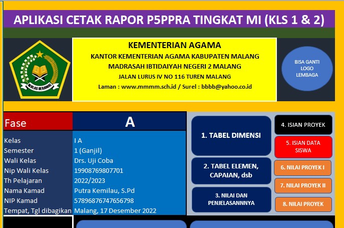 Raport P5P2RA Fase A, B, C, D, E dan PAUD