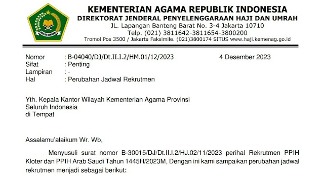 Jadwal Rekrutmen PPIH 2024